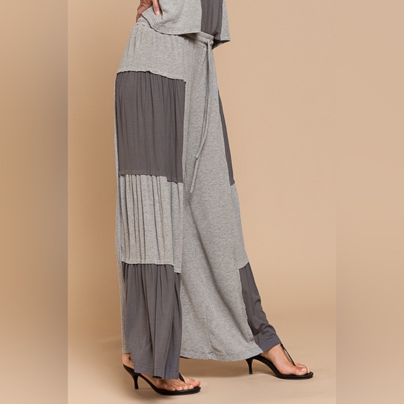 POL Gray Ribbed Knit Contrast Flowy Pants Relaxed Fit Multiple Colors Available - Picture 4 of 7